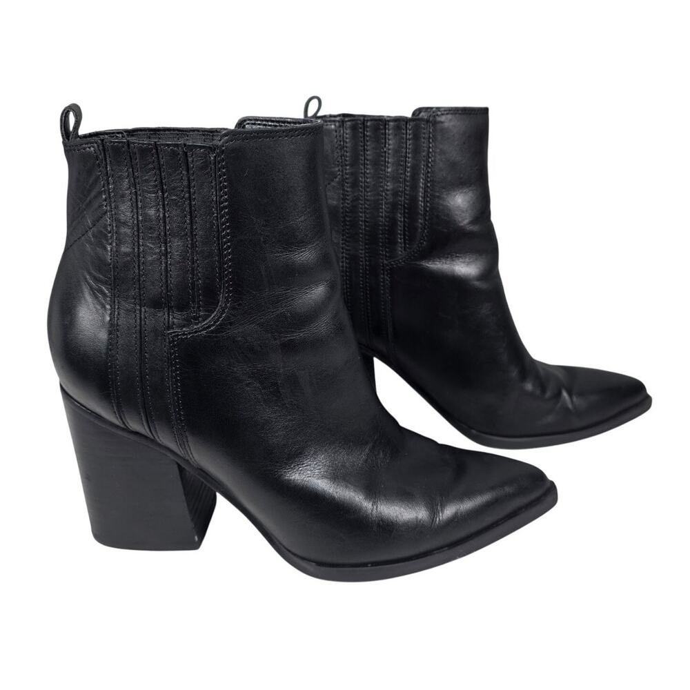 MARC FISHER LTD OSHAY BLACK LEATHER  POINTED TOE  BLOCK HEEL BOOTIE – WOMEN’S 8M